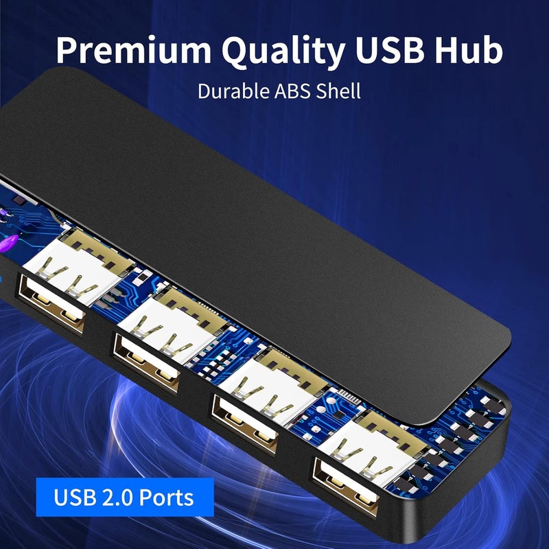 Herfair USB Hub 4 Port USB 2.0 Splitter Hub Expander for Laptop Computer Flash Drive Console Printer Camera Keyboard Mouse More 1 to 4 Jack Extender for Charging/Data Sync - Image 4